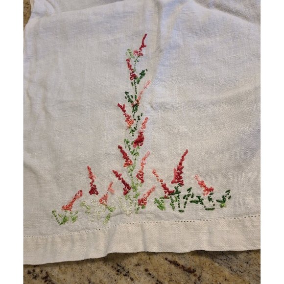 Finished Needlework Red Pink Lupines Embroidered Linen Tea Towel - Picture 7 of 10